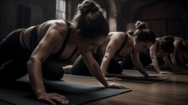 Gruppo di donne sportive che fanno yoga in palestra