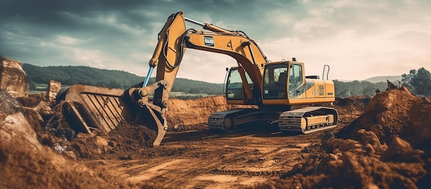 Gruppo di escavatori che lavorano su un cantiere