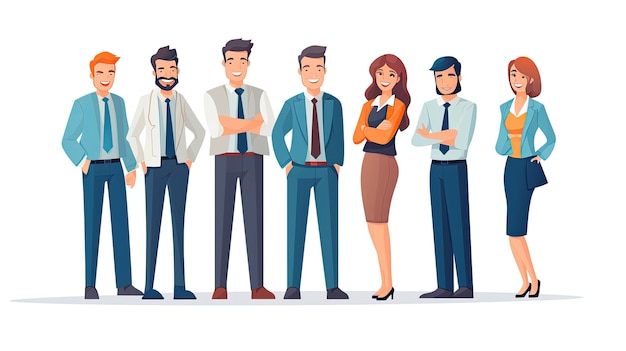 Gruppo di felici uomini d'affari sorridenti in piedi Illustrazione vettoriale in stile cartone animato