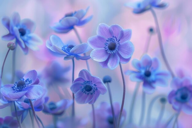 Gruppo di fiori di anemone nell'erba