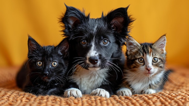 Gruppo di gatti e cani sul divano