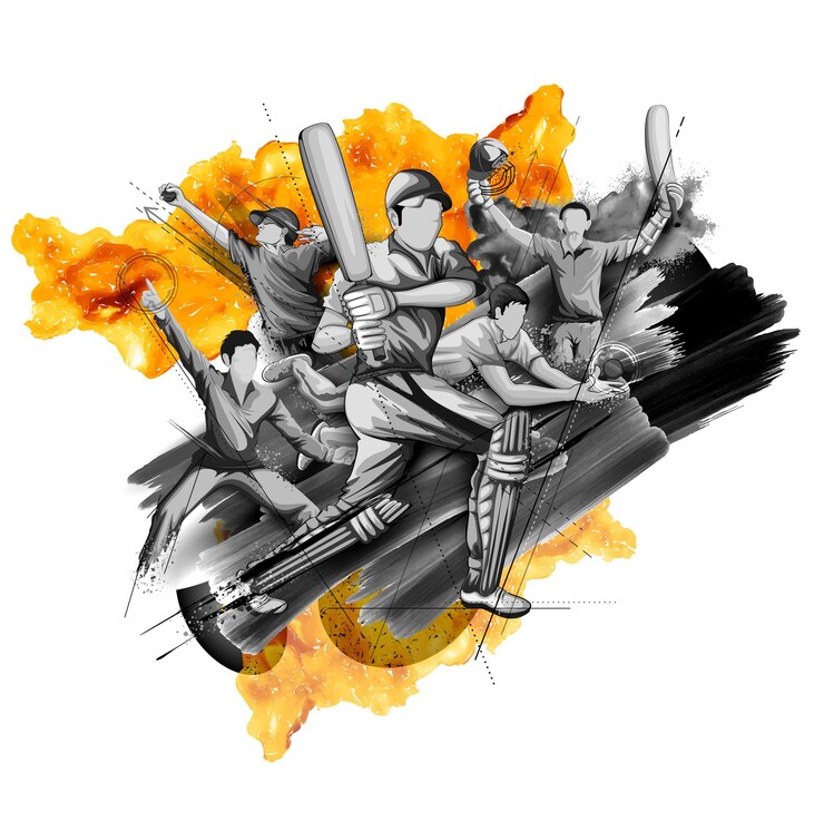 Gruppo di giocatori di baseball azione cartone animato sport vettore grafico