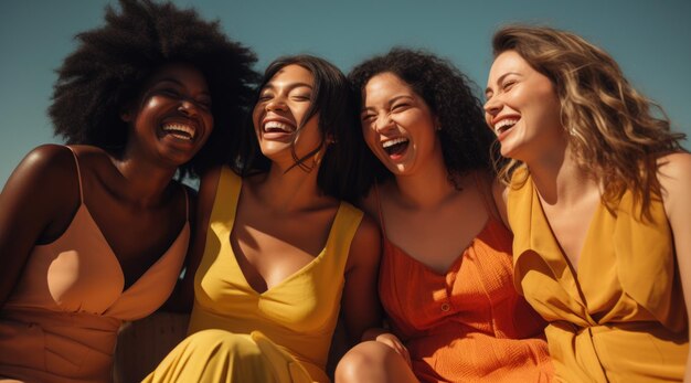 Gruppo di giovani donne diverse celebrano il loro stile di vita sano e attivo