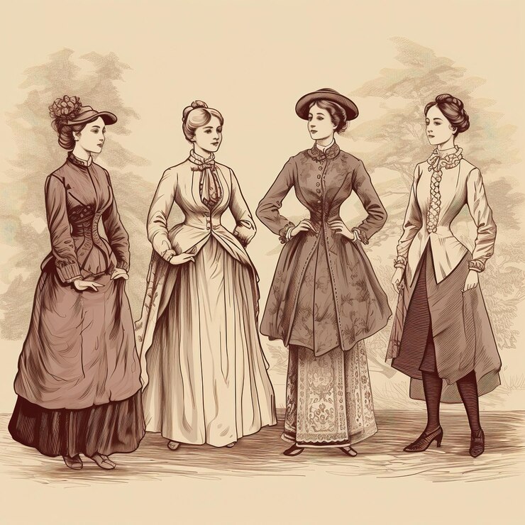 gruppo di illustrazioni di donne con vecchio stile di incisione ai generato
