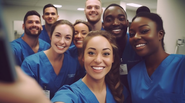 Gruppo di infermieri studenti di medicina in formazione presso diversi colleghi medici universitari