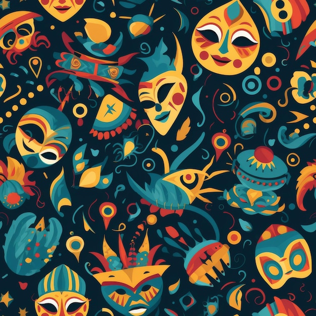Gruppo di maschere colorate su sfondo nero