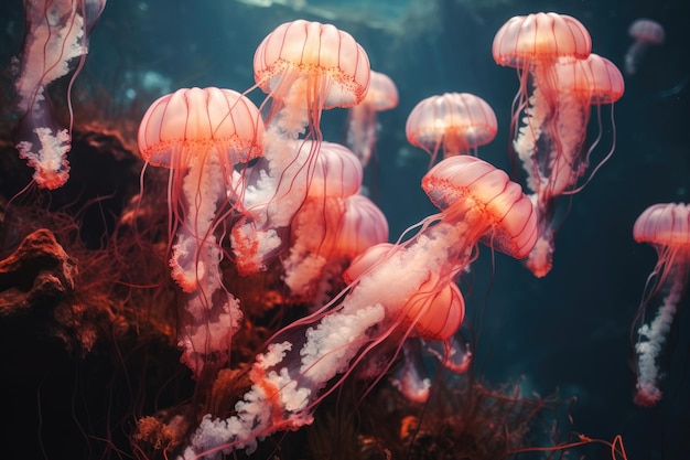 Gruppo di meduse che galleggiano nell'acqua