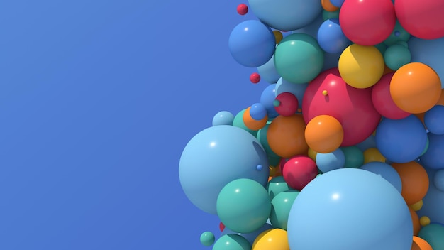 Gruppo di palline colorate Sfondo blu Illustrazione astratta 3d rendering closeup