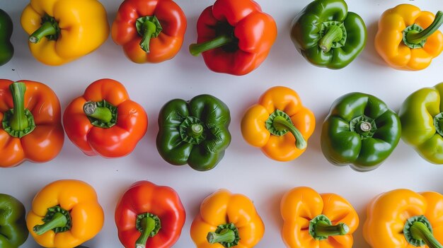 Gruppo di peperoncini colorati su superficie bianca