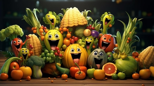 gruppo di personaggi dei cartoni animati di frutta e verdura