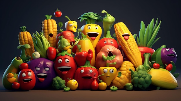 gruppo di personaggi dei cartoni animati di frutta e verdura