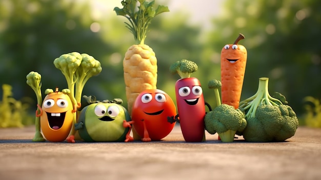 gruppo di personaggi dei cartoni animati di frutta e verdura