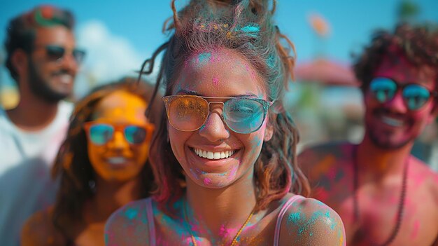 Gruppo di persone ad un festival colorato di polvere