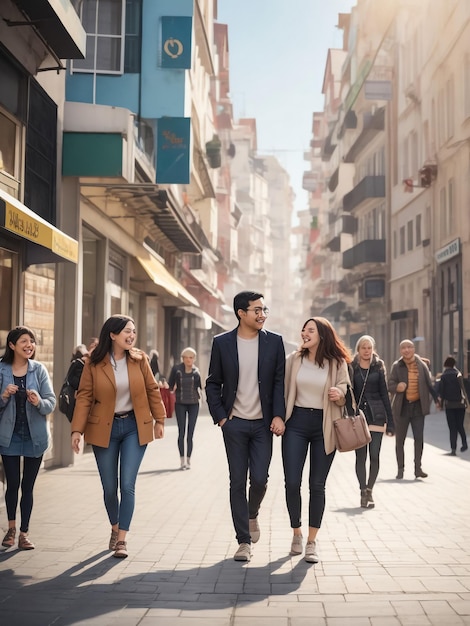 Gruppo di persone che camminano per strada con fiducia Uomini d'affari e donne d'affari che viaggiano insieme