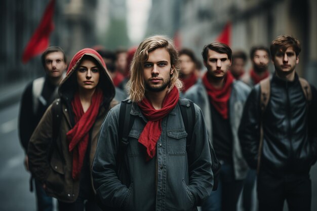 Gruppo di persone che camminano per una strada urbana