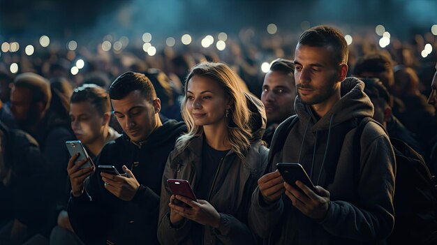 Gruppo di persone che catturano momenti con i telefoni cellulari il giorno di San Patrizio