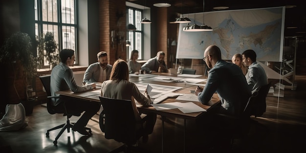 Gruppo di persone che elaborano business plan in un ufficio