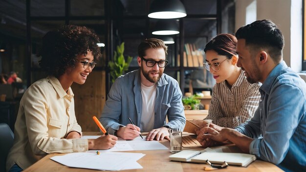 Gruppo di persone che elaborano un piano aziendale in un ufficio