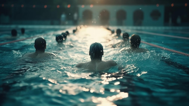 Gruppo di persone che nuotano in piscina Generative Ai
