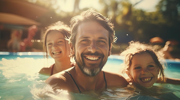 Gruppo di persone che nuotano insieme in una piscina per la Giornata dei Padri