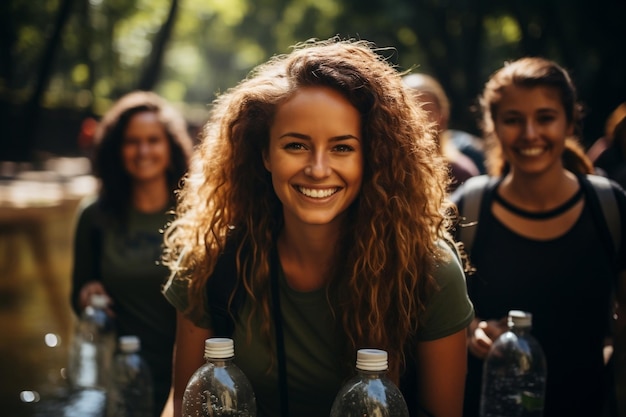 Gruppo di persone che raccolgono plastica AI