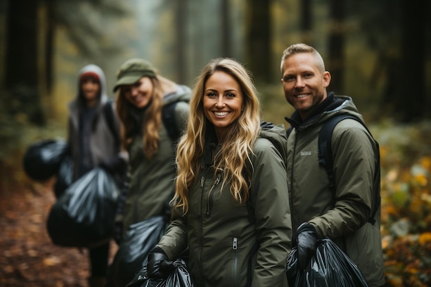 Gruppo di persone che raccolgono plastica AI