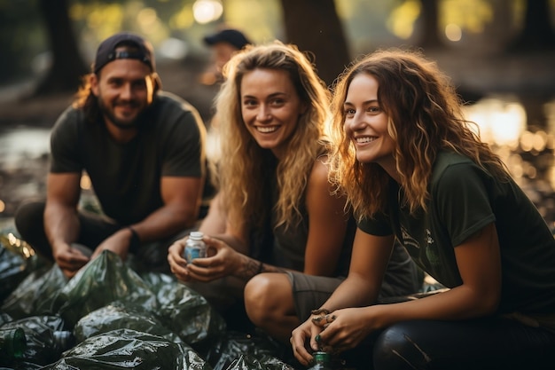 Gruppo di persone che raccolgono plastica AI