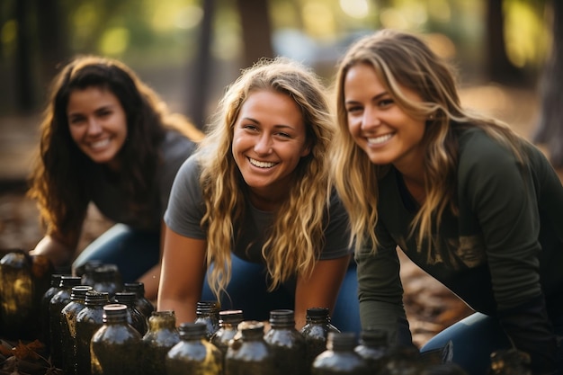 Gruppo di persone che raccolgono plastica AI