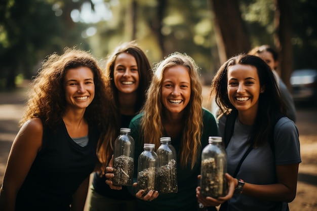 Gruppo di persone che raccolgono plastica AI