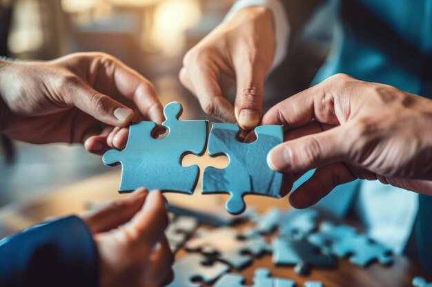 Gruppo di persone che tengono i pezzi del puzzle