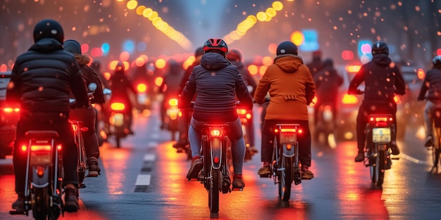 Gruppo di persone in bicicletta lungo una strada