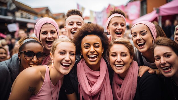 Gruppo di persone in posa per una foto al felice evento all'aperto