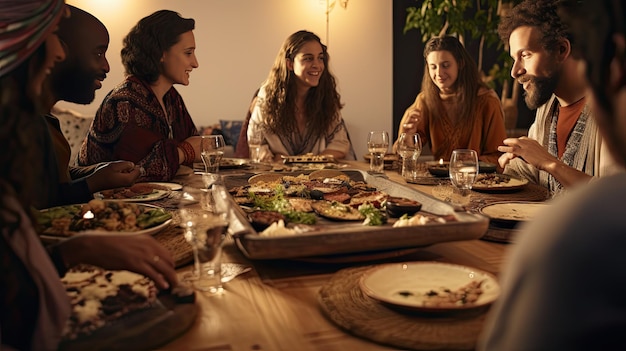 Gruppo di persone sedute attorno a un tavolo da pranzo Pasqua