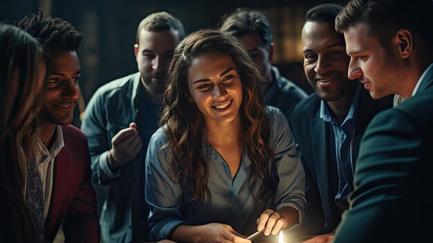 Gruppo di persone sedute attorno al tavolo di legno