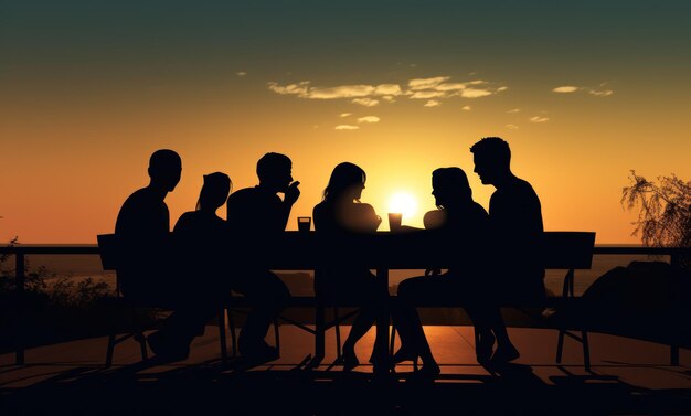 Gruppo di persone silhouette al tramonto