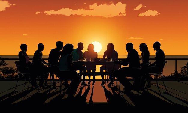 Gruppo di persone silhouette al tramonto