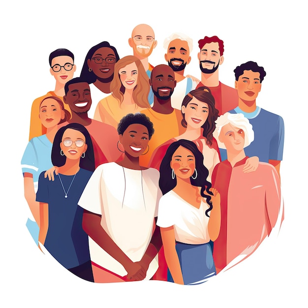 Gruppo di persone sorridenti diverse Illustrazione vettoriale in stile cartone animato piatto