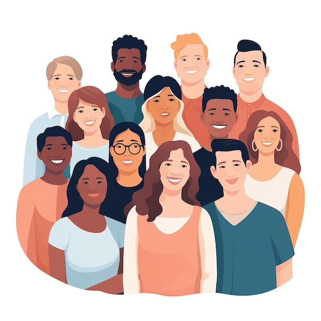 Gruppo di persone sorridenti diverse Illustrazione vettoriale in stile cartone animato piatto