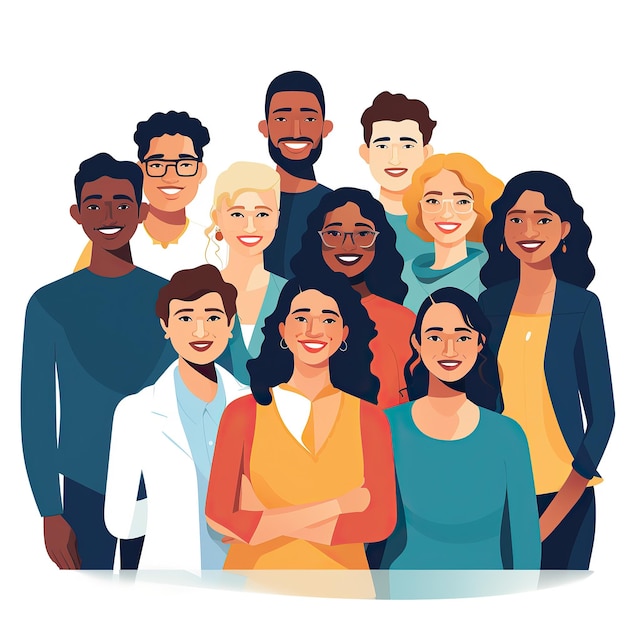 Gruppo di persone sorridenti diverse Illustrazione vettoriale in stile cartone animato piatto