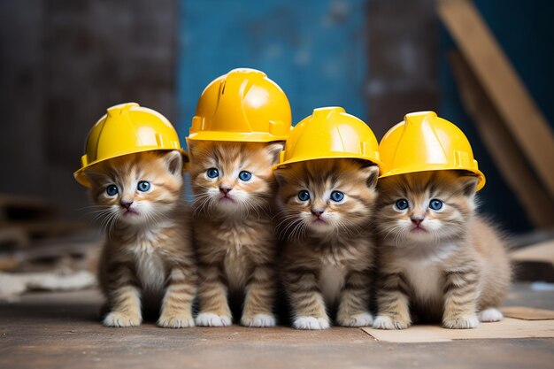 Gruppo di piccoli gattini che indossano cappelli generativi di Ai