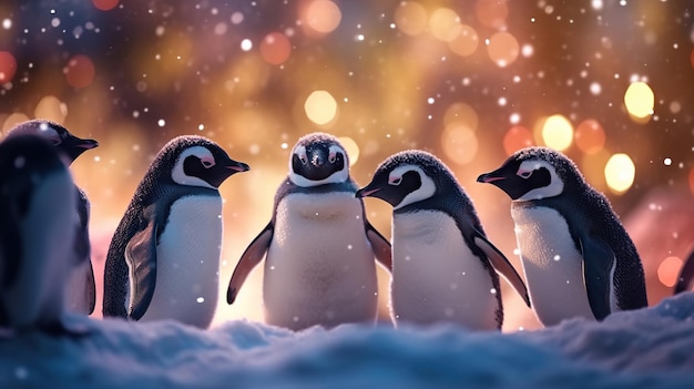 Gruppo di pinguini sulla neve bellissimo pinguino