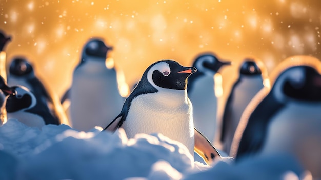 Gruppo di pinguini sulla neve bellissimo pinguino