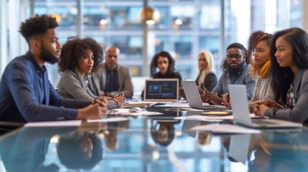 Gruppo di professionisti aziendali afroamericani in una riunione in un ufficio moderno