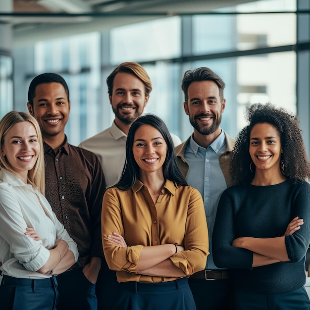 Gruppo di professionisti imprenditoriali sorridenti che posano in un ufficio