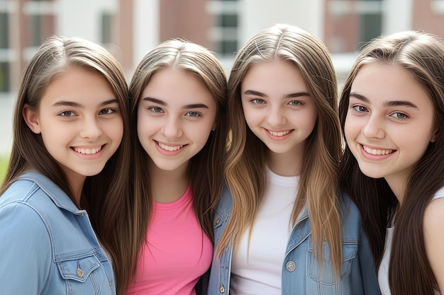 Gruppo di ragazze universitarie adolescenti Gruppo di ragazze adolescenti sorridenti