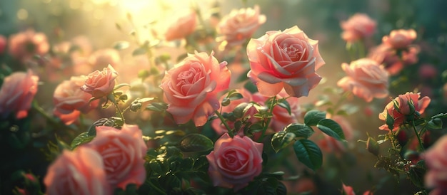 Gruppo di rose rosa in fiore