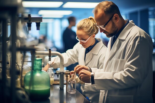 Gruppo di scienziati che lavorano in laboratorio