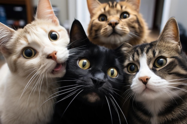 Gruppo di selfie generativi di gatti divertenti