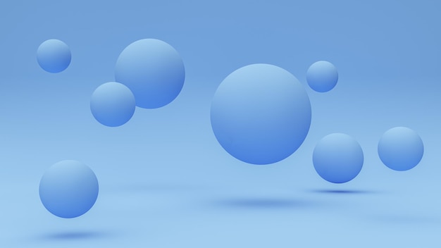 Gruppo di sfere blu isolate su sfondo blu Rendering 3D del modello circolare