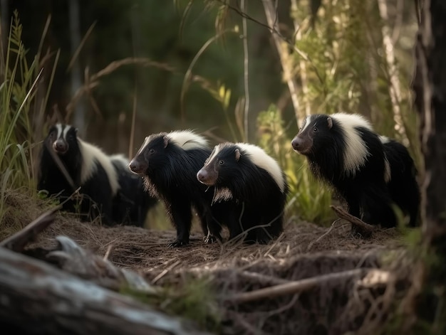 Gruppo di Skunk nell'habitat naturale AI generativo